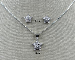 Conjunto colar e brinco estrelinha prata 925