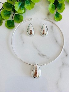 Conjunto Chocker Aro Gota Prata