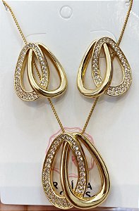 Conjunto oval cravejado na zirconia