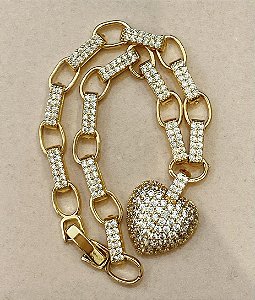 pulseira cravejada com pingente coracao