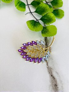 Broche Alfnete Folha Cravejada