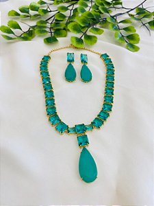 Conjunto Colar e Brinco Turquesa Gota