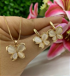 Conjunto Colar e Brinco Borboleta Madreperola