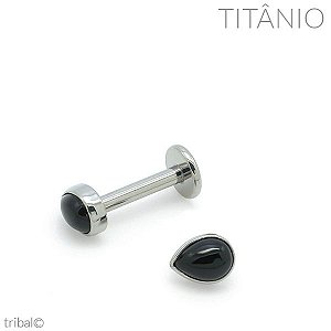 Labret Gota Pedra Ônix Titânio 1.6mm