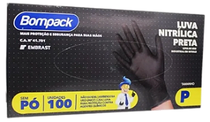 LUVA NITRÍLICA PRETA C/ 100 UNIDADES - P