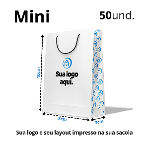 Sacola Personalizada Fundo Branco Mini 8Lx10Ax3F 50 Unidades