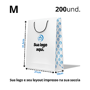 Sacola Personalizada Fundo Branco M 21Lx31,5AX10F 200 Unidades