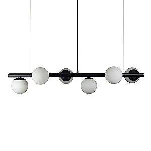 Lustre Pendente Figo PRETO - 6 Globos Esfera de Vidro Branco