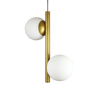 Lustre Pendente Figo com 2 Globos Esfera de Vidro - Ouro