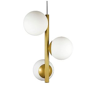 Lustre Pendente Figo com 3 Globos Esfera de Vidro - Ouro