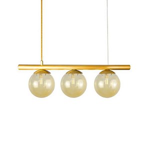 Lustre Pendente Figo OURO - 3 Globos Esfera de Vidro Âmbar