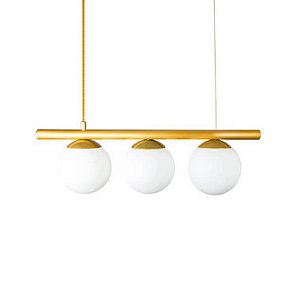 Lustre Pendente Figo OURO - 3 Globos Esfera de Vidro Branco