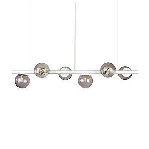 Lustre Pendente Figo BRANCO - 6 Globos Esfera de Vidro Fume