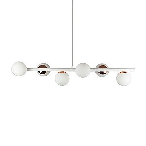 Lustre Pendente Figo BRANCO / COBRE - 6 Globos Esfera de Vidro Branco