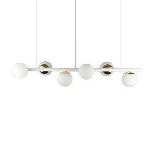 Lustre Pendente Figo BRANCO / DOURADO - 6 Globos Esfera de Vidro Branco