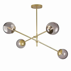 Lustre Lirio com 4 Globos Esfera de Vidro Fume - OURO