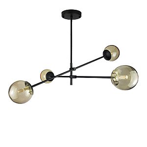 Lustre Lirio com 4 Globos Esfera de Vidro Ambar PRETO