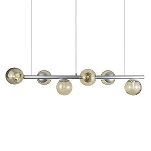 Lustre Pendente Figo PRATA - 6 Globos Esfera de Vidro Âmbar