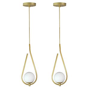 Kit 2 Pendentes Lustres On Drop DOURADO globo de vidro BRANCO