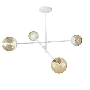 Lustre Lirio com 4 Globos Esfera de Vidro Âmbar - BRANCO