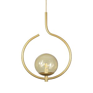 Pendente Lustre On Loop DOURADO com globo de vidro AMBAR