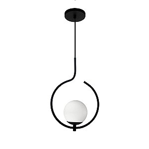 Pendente Lustre On Loop PRETO com globo de vidro