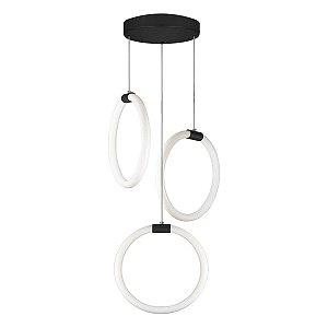 Lustre 3 pendente Circular AURA 25cm - PRETO - LED 45w 3000k