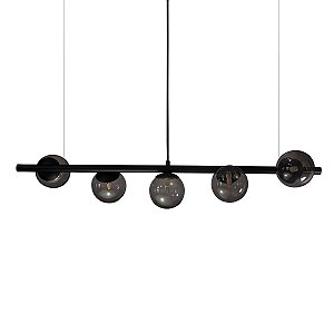 Lustre Pendente Figo PRETO - 5 Globos Esfera de Vidro Fumê