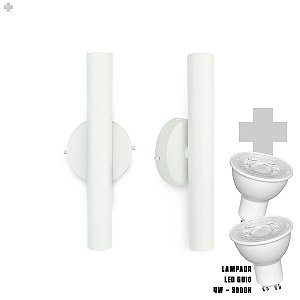 Kit 2 Arandela de Parede Slim Palito - Branco + LED GU10