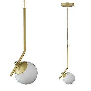 Kit 2 Pendentes ON LY - DOURADO com globo de vidro Branco