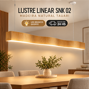 Lustre Madeira Retangular Linear LED Integrado 150cm -SNK 02 - TAUARI Branco Quente