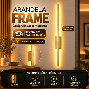 Arandela Traço Frame Linear Reta LED 6w 50cm 3000K - Ouro