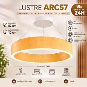 Lustre Madeira Luxo Grande Redondo 57cm - ARC57 - TAUARI - LED Branco Quente