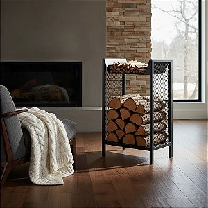 Suporte Porta Lenha Metal 40x75cm - Vertical Organizador + apoio graveto