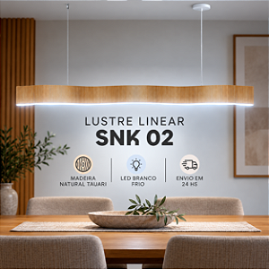 Lustre Madeira Retangular Linear LED Integrado 150cm -SNK 02 - JEQUITIBA BF