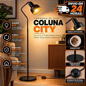 Luminária Coluna Abajur Piso Chão Spot City - PRETO