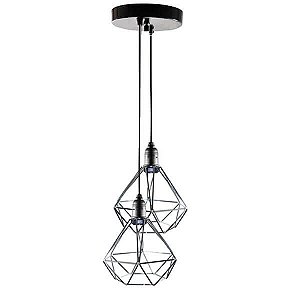 Lustre com 2 Pendentes Aramados Diamante  - CROMADO