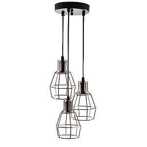 Lustre com 3 Pendentes Aramados Nu - COBRE