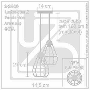 Lustre com 2 Pendentes Aramados GOTA - CROMADO