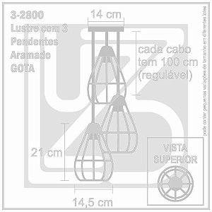 Lustre com 3 Pendentes Aramados GOTA - CROMADO