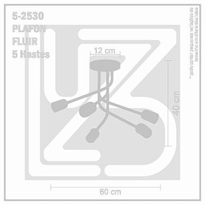 Plafon Fluir 5 hastes - PRETO