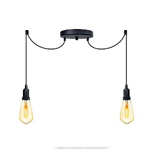 Lustre Aranha com 2 Pendentes  (2m cabo preto + soquetes + canopla)