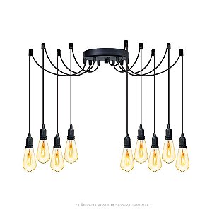 Lustre Aranha com 9 Pendentes  (2m cabo preto+ soquetes + canopla)