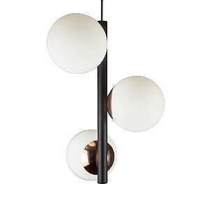 Lustre Pendente Figo com 3 Globos Esfera de Vidro - Preto/Cobre