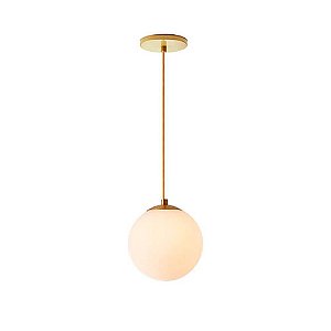 Pendente Globo Esfera de Vidro Branco Fosco 14cm - OURO