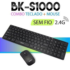 Kit Teclado e Mouse Sem Fio Exbom BK-S1000/S1100