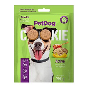 Biscoito Pet Dog Cookie Active para Cães Sabor Banana, Aveia e Mel - 250g