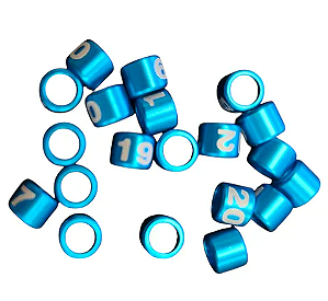 Anilhas Fechadas Alumínio 4.5mm Numeradas - Pact c/ 20und  - 01 a 20 - Azul