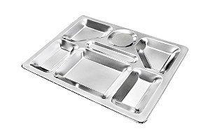 Bandeja Inox Retangular para Refeição 07 divisórias 34,5x44,5cm