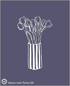 Vasos com flores 06 - stencil 16 x 13 cm